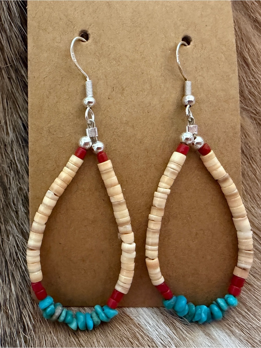 ❤️ Native American “S Duncan” Turquoise Nugget Coral Melon Shell 925 Earrings